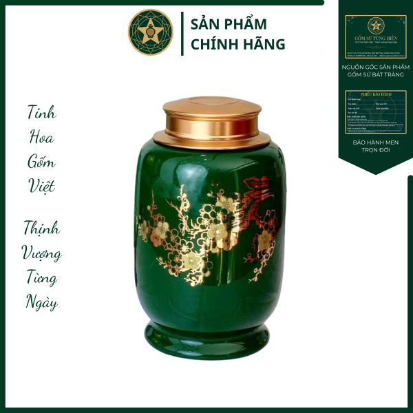 Họa Tiết "Hoa Đào" Men Bóng - Vẽ Vàng 24K